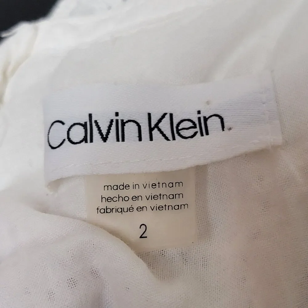 Calvin Klein Dress Women's Size 2 White Eyelet Lace Fit Flare Sleeveless Cottage - Picture 4 of 9